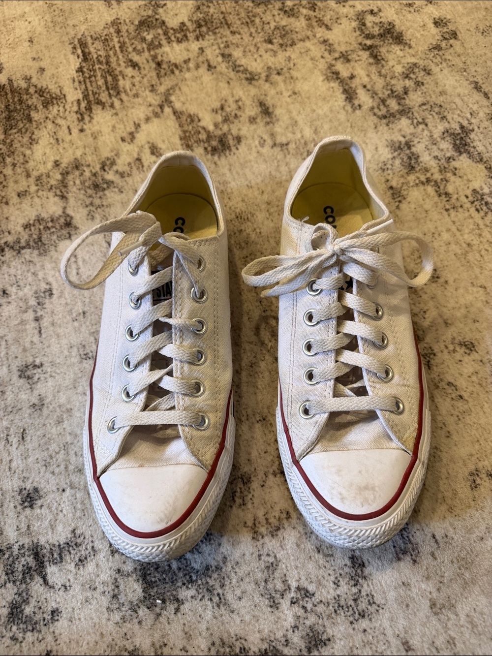 Converse White Low-Top Sneakers with Red Stripe